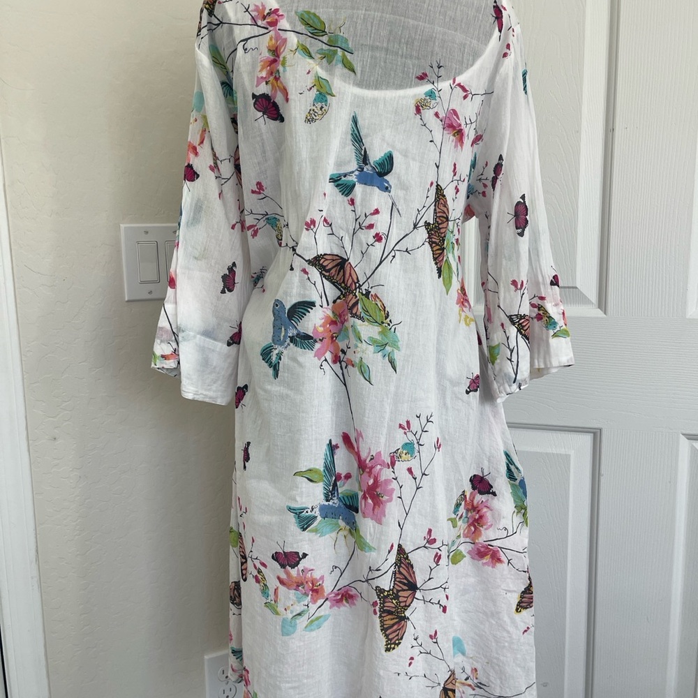 Cera Sheer butterfly Floral White Kimono summer Dress XL - Picture 7 of 12